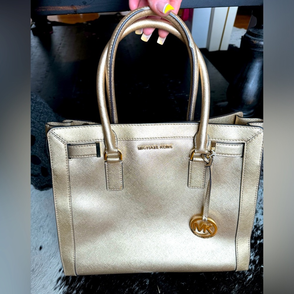 Michael Kors, large gold, metallic leather tote